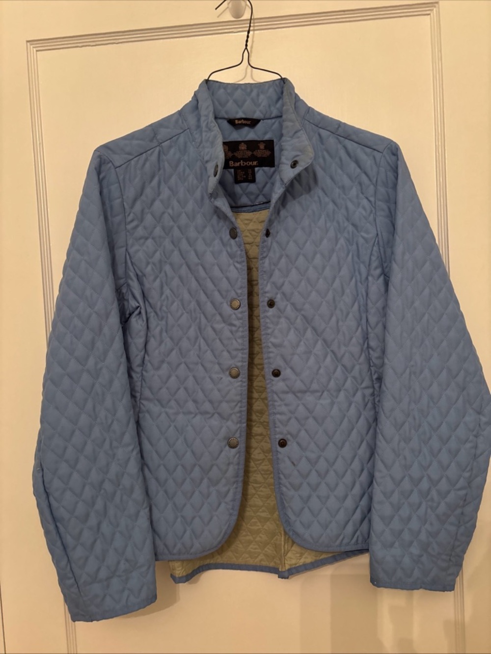 Barbour Women's Jacket Quilted, Carolina Blue, Size 6, Vintage, Light Blue